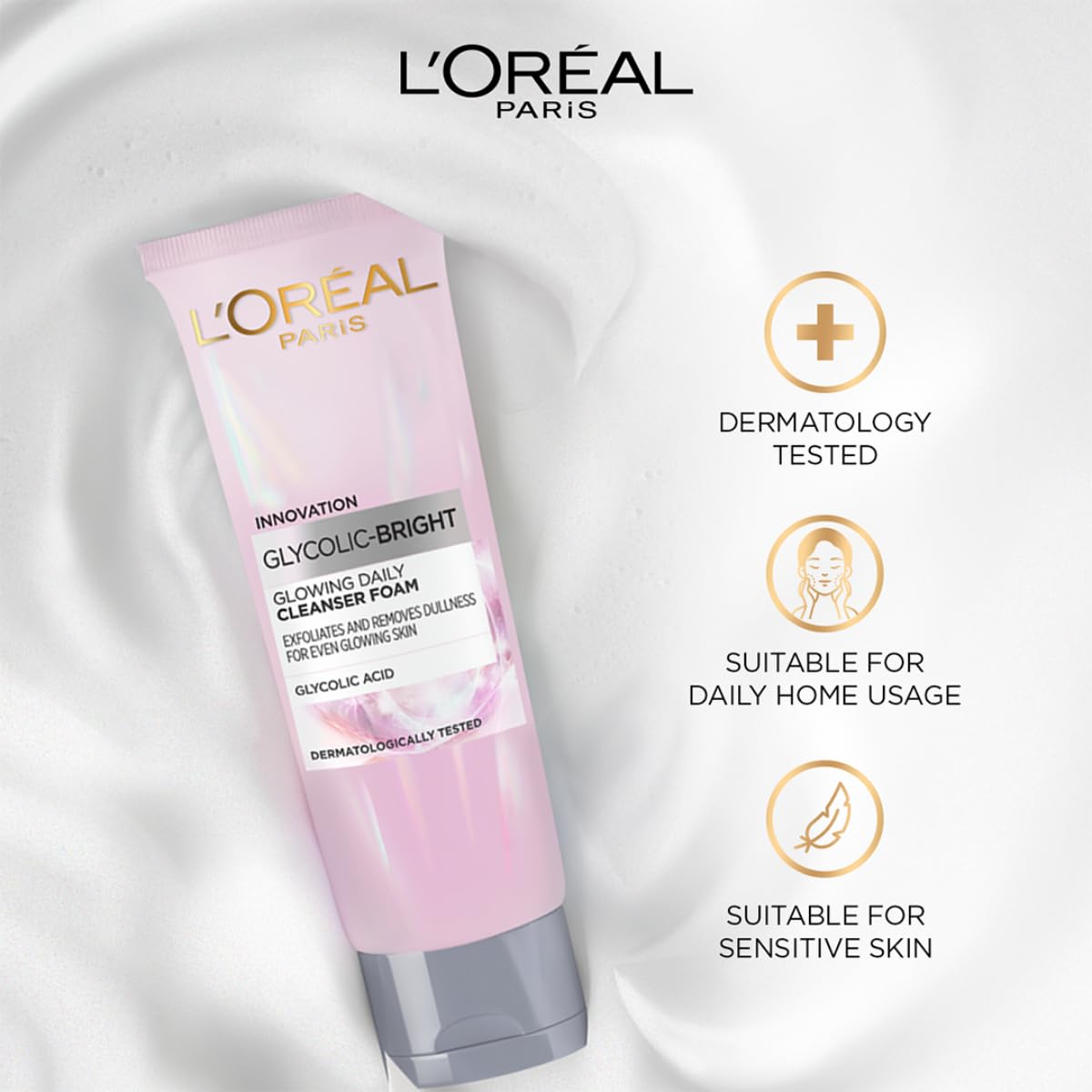 L'Oreal Paris Glycolic Bright Daily Foaming Face Cleanser, 50ml | Glycolic Acid Face Wash for Dull Skin | Daily Glowing Facial Cleanser - View 3 of 3