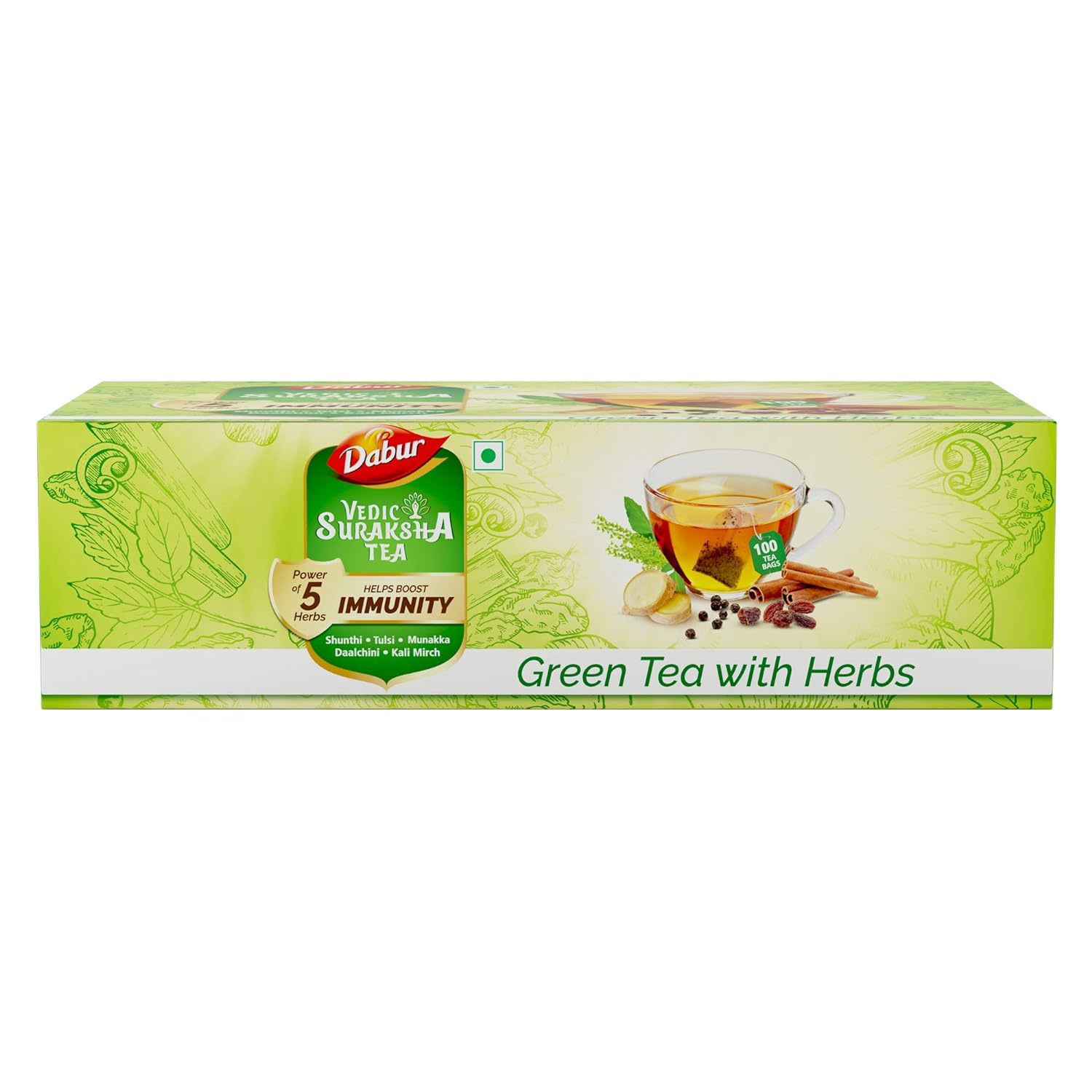 Dabur Vedic Suraksha Green Tea - 100 tea bags | Immunity Booster| with the Goodness of 5 Ayurvedic Herbs - Shop at Colombo Mall