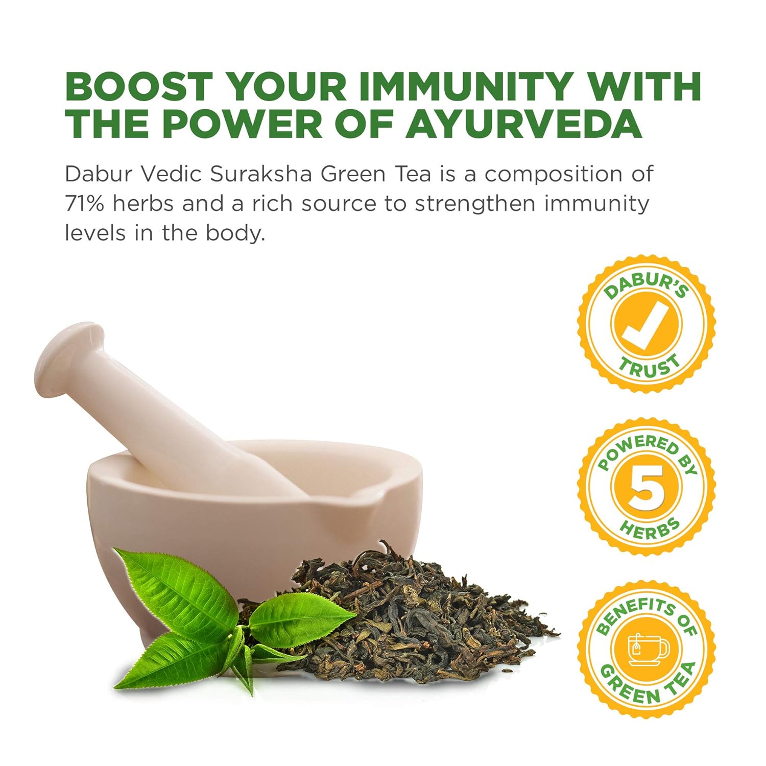 Dabur Vedic Suraksha Green Tea - 100 tea bags | Immunity Booster| with the Goodness of 5 Ayurvedic Herbs - View 3 of 3
