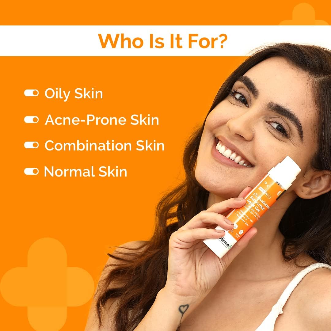 The Derma Co 1% Hyaluronic Sunscreen Aqua Ultra Light Gel with SPF 50 PA++++ For Broad Spectrum, UV A, UV B & Blue Light Protection - 50g - View 2 of 3