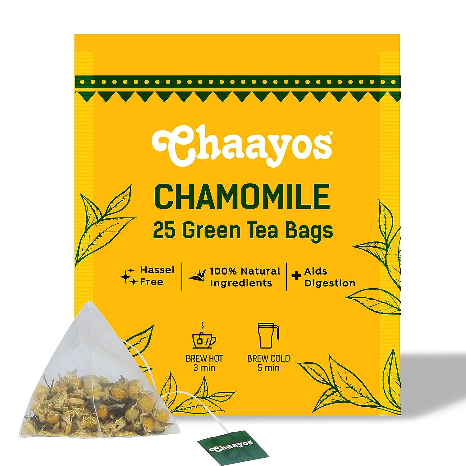 Chaayos Chamomile Tea - 25 Chamomile Green Tea Bags | Chamomile and Green tea leaves | Contains Pure Chamomile Flowers | Rich in antioxidants | Whole Leaf Tea - Shop at Colombo Mall