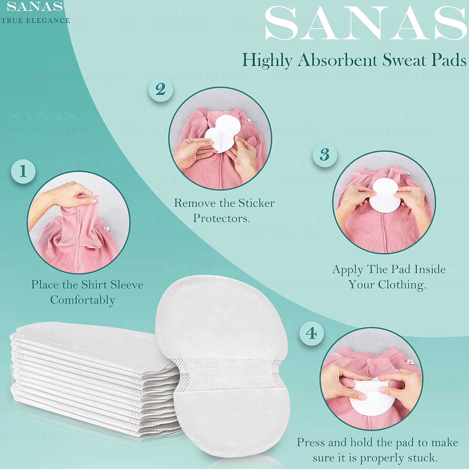 Sanas Sweat Pads For Underarms Disposable Highly Absorbent Sweat Pads Cotton Anti Allergic, Anti Bacteria, Anti Smell Disposable Underarm Perspiration Pad for Men and Women – Pack of 10 Pcs - View 4 of 5