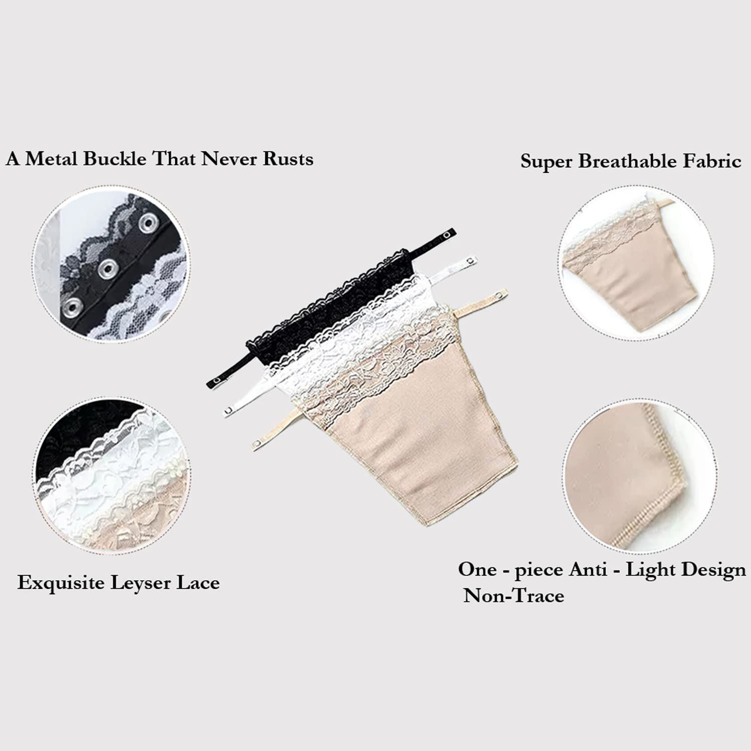 FIMALIA Cotton Clip-on Mock Lace Camisole for Women,Deep Neck Cleavage Cover (Free Size)-Pack of 2,4 & 5 pc - View 2 of 5