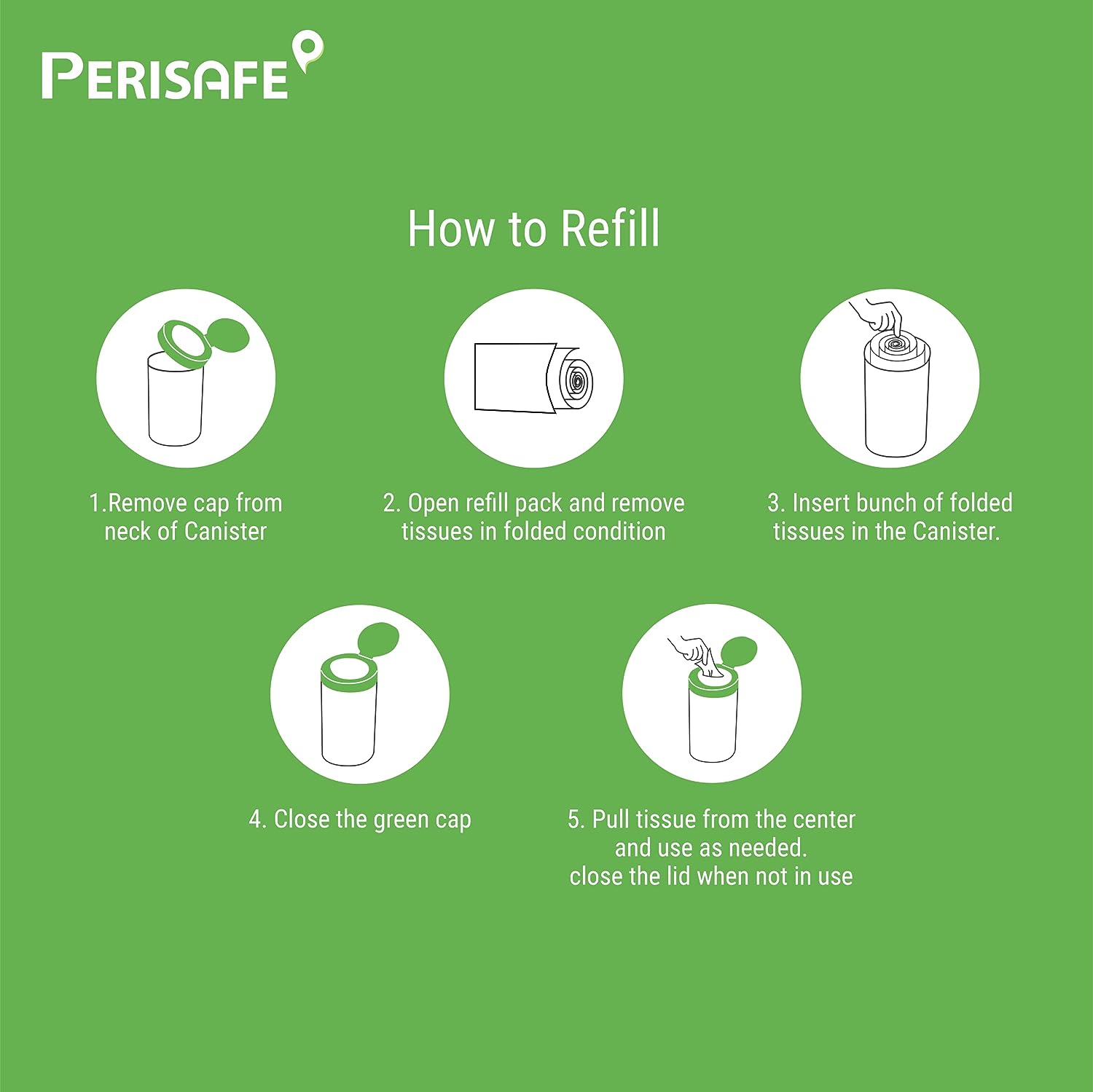 Perisafe Essential Car Tissues Pack of 5 (50 pulls 2 ply–250 pulls) | Fits in all type of Car Cup Holder| Easily Accessible |Soft, Eco friendly & Chemical free |1 Canister of 50 pulls + 4 refill - View 2 of 4