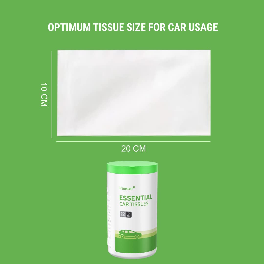 Perisafe Essential Car Tissues Pack of 5 (50 pulls 2 ply–250 pulls) | Fits in all type of Car Cup Holder| Easily Accessible |Soft, Eco friendly & Chemical free |1 Canister of 50 pulls + 4 refill - View 3 of 4