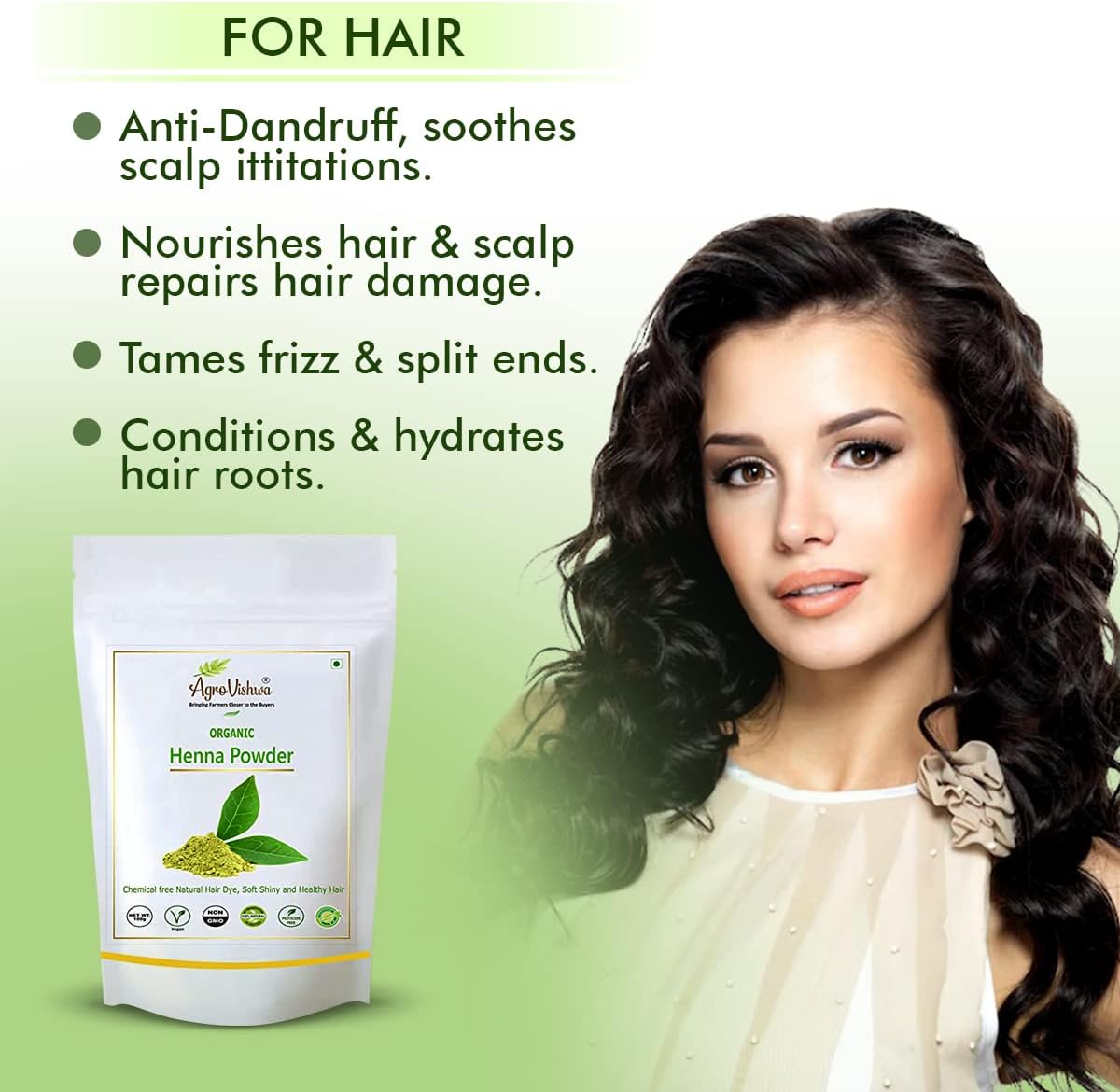 Agrovishwa 100% Pure &amp; Natural Organic Henna Powder | Henna For Smooth | Silky Hair| Chemical Free |Hair Dye | Tattoos | Body Art Quality-100g (Henna -100g) - View 2 of 4