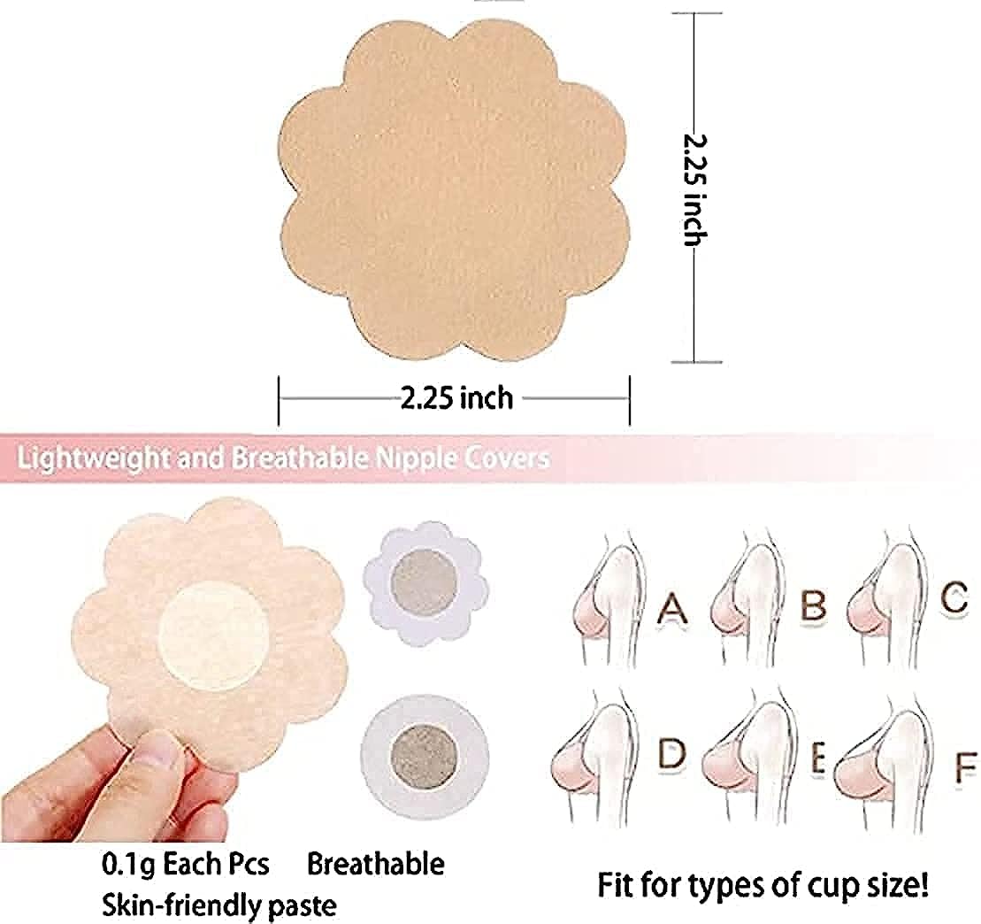 Women's Cotton Ultra-thin Disposable Nipple Pasties Cover/self Adhesive Sticker Flower Shape Peel and Stick Bra Pad Patches Petals (beige, Free Size) - Pack of 10 Pair (Nipple Cover) - View 2 of 5