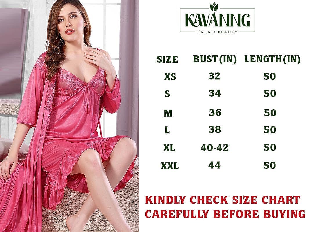 Kavanng Nighties for Women's Satin Bridal Solid Nightwear Set, Long Lasting and Comfortable in Wearing Stylish Night Wear with Short Sleeve Pack of 2 - View 3 of 3