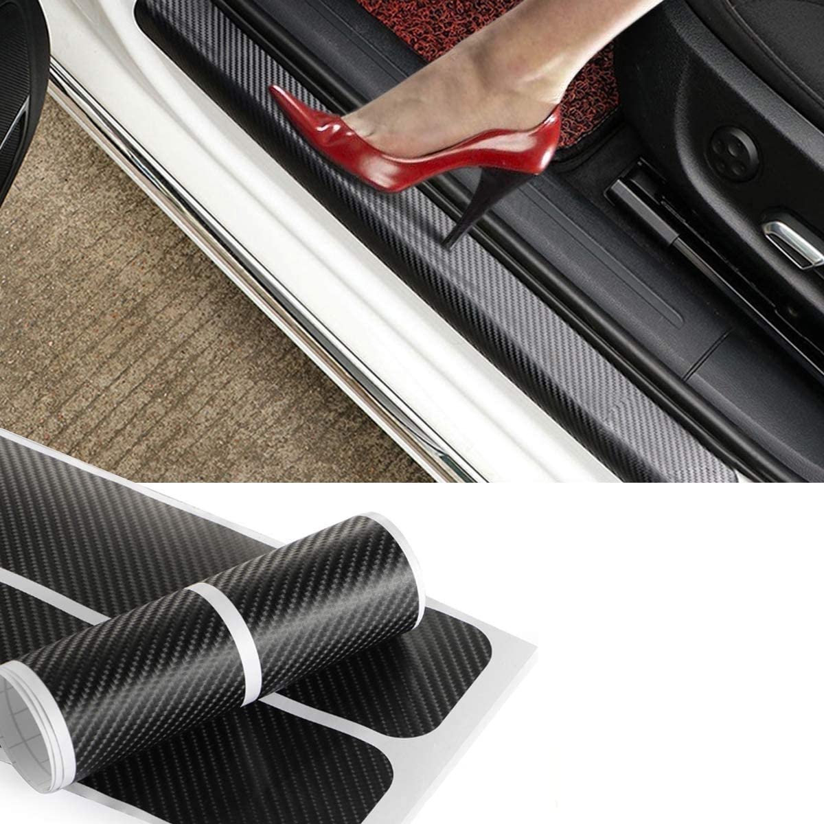 Car Sticker Anti-Scratch Door Sill Scuff Guard Car Decal Carbon Fibre Door Step Sticker Anti-Kick Pedal Protector for Entrance (Black) | Carbon Fibre - Shop at Colombo Mall