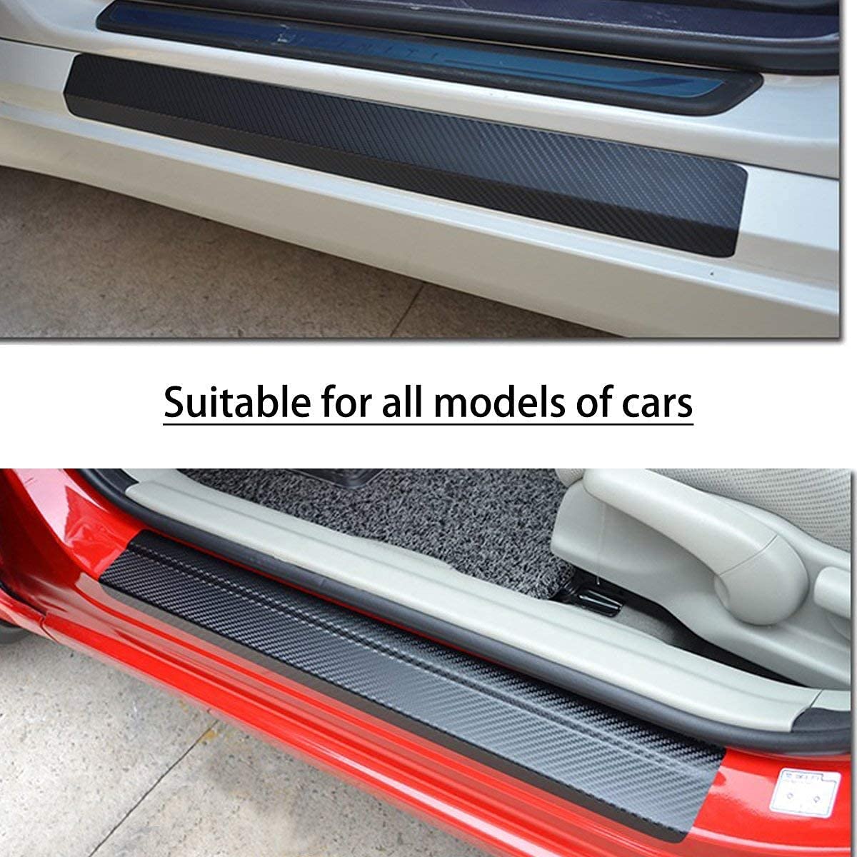 Car Sticker Anti-Scratch Door Sill Scuff Guard Car Decal Carbon Fibre Door Step Sticker Anti-Kick Pedal Protector for Entrance (Black) | Carbon Fibre - View 3 of 5