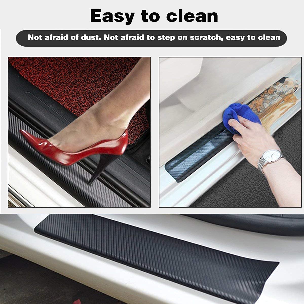 Car Sticker Anti-Scratch Door Sill Scuff Guard Car Decal Carbon Fibre Door Step Sticker Anti-Kick Pedal Protector for Entrance (Black) | Carbon Fibre - View 5 of 5