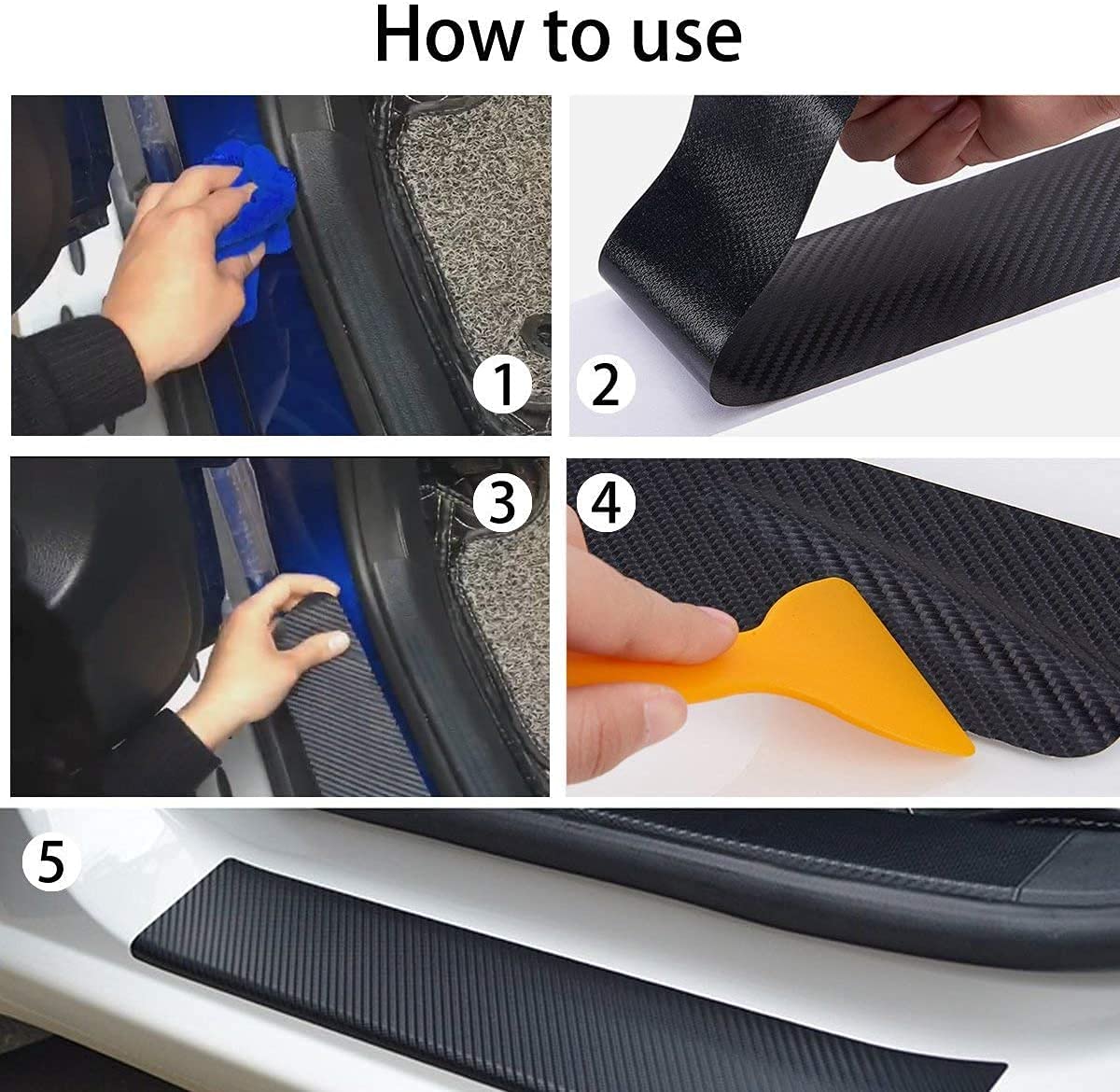 Car Sticker Anti-Scratch Door Sill Scuff Guard Car Decal Carbon Fibre Door Step Sticker Anti-Kick Pedal Protector for Entrance (Black) | Carbon Fibre - View 2 of 5