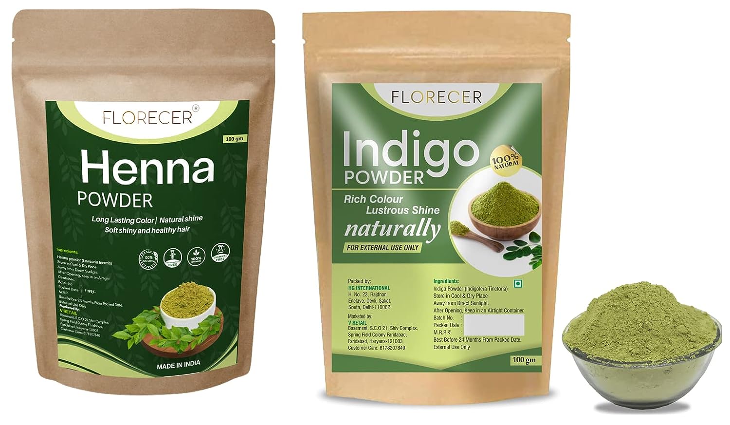 Florecer Indigo Powder Organic For Hair + Florecer Henna Powder For Hair | Mehandi | Henna and Indigo Powder Combo | Hair Colour | Men And Women- Each 100 Grams - Shop at Colombo Mall