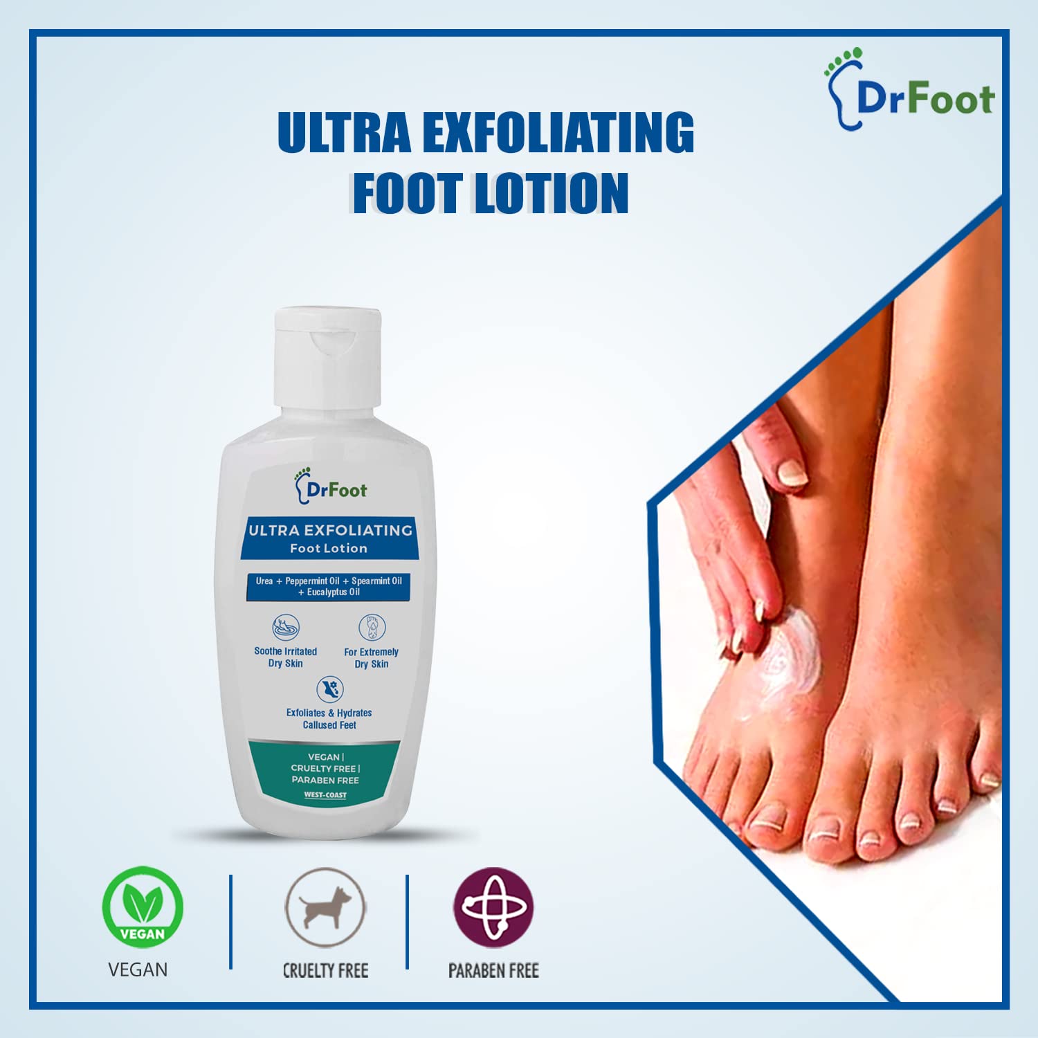 Dr Foot Ultra Exfoliating Foot Lotion for Hydrate, Exfoliate, Dry Skin with Goodness of Urea, Menthol Oil, Pudina Oil, Eucalyptus Oil - 100ml - View 2 of 4