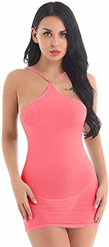 Xeonex Women Sexy Dress Bodycon Dress Backless Full Slips Sheer Mini Dresses Nightgown Free Size(C1 Pink) - View 2 of 3