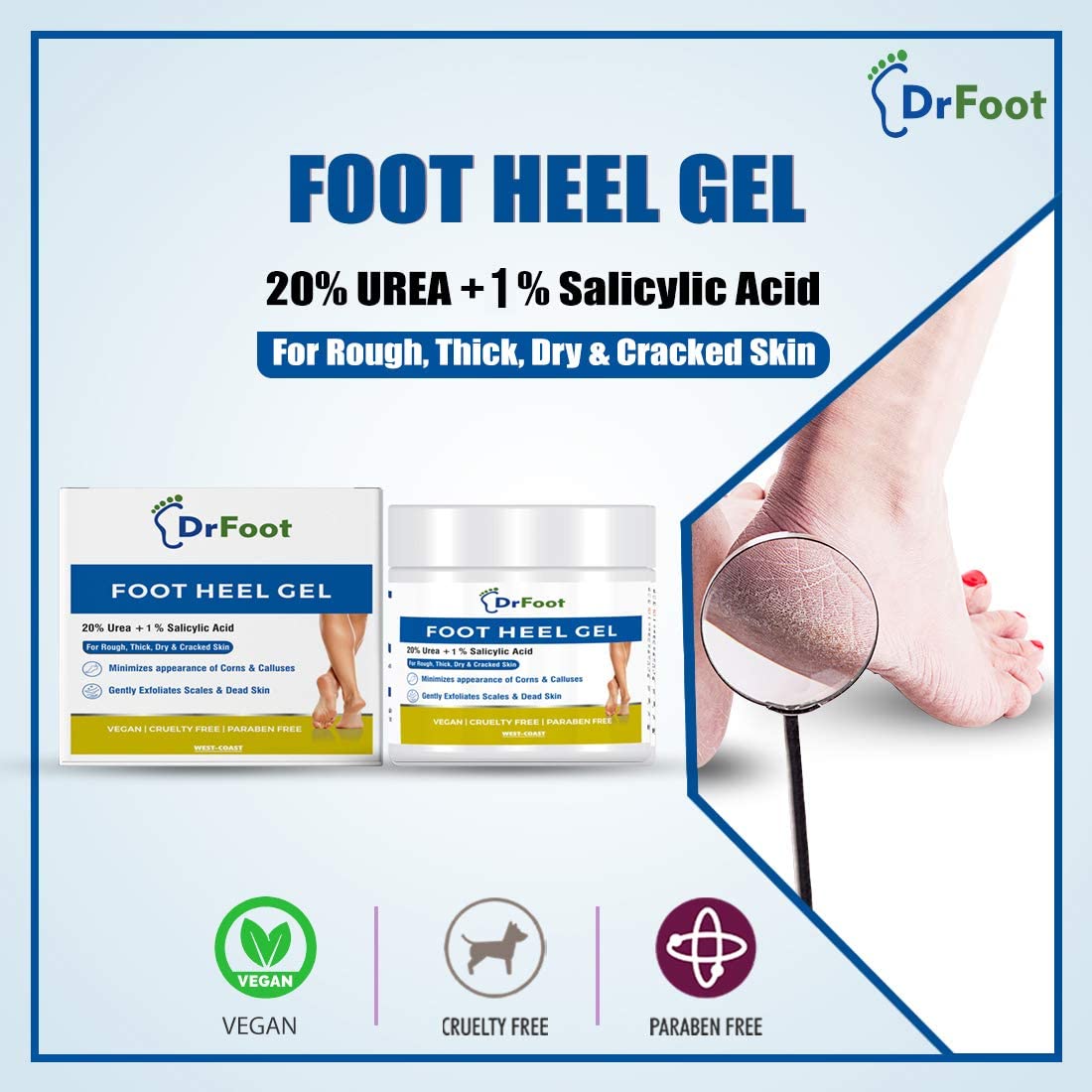 Dr Foot, Foot Heel Gel 20% Urea and 1% Salicylic Acid Moisturizes Callus Cracked Rough Dry Dead Skin and Corns Softens Thick Painful Nails - 100gm - View 2 of 5