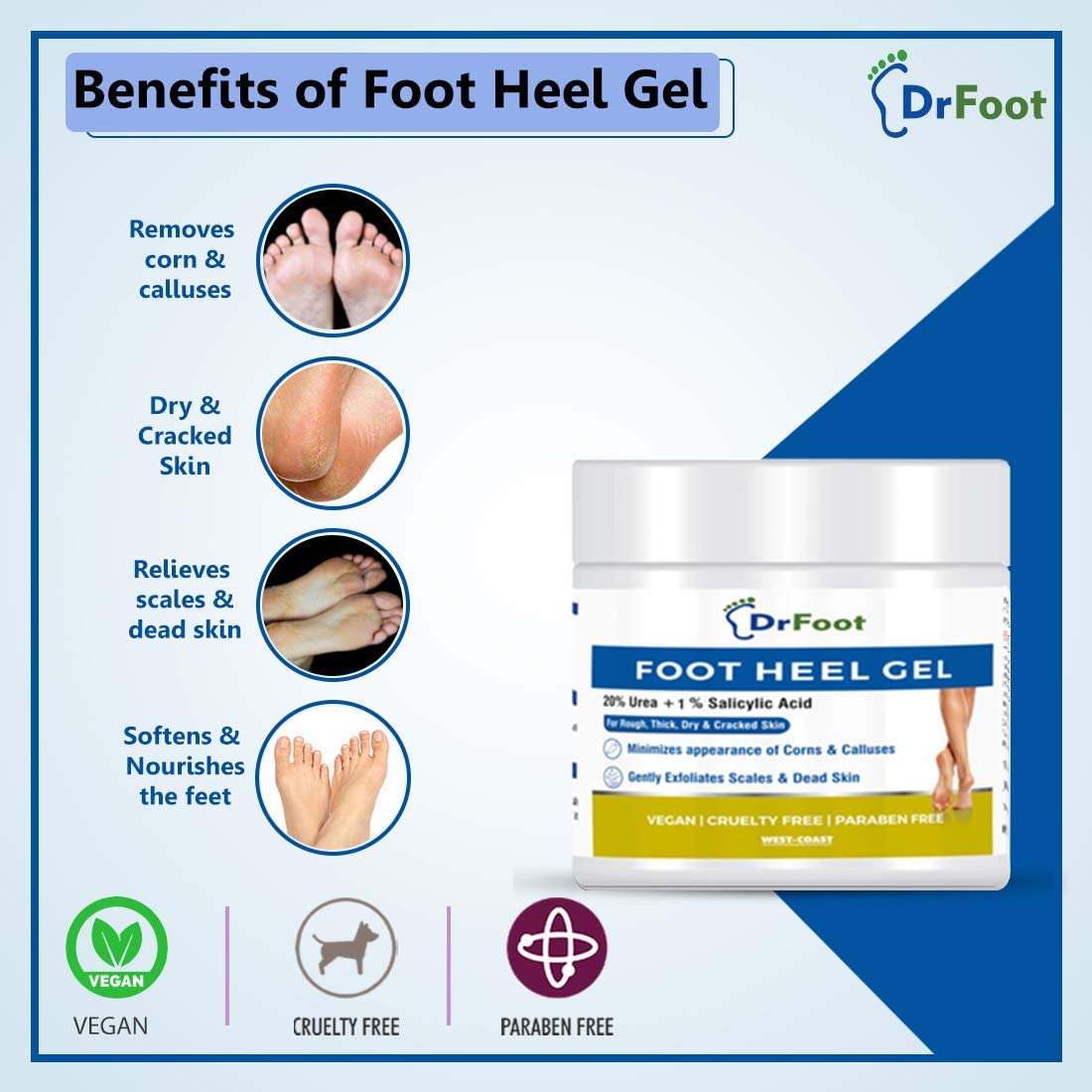 Dr Foot, Foot Heel Gel 20% Urea and 1% Salicylic Acid Moisturizes Callus Cracked Rough Dry Dead Skin and Corns Softens Thick Painful Nails - 100gm - View 3 of 5