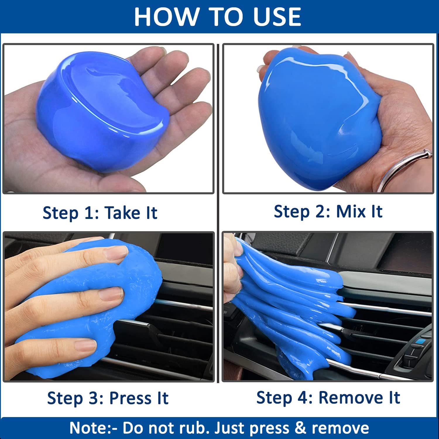 Multipurpose Car AC Vent Interior Dust Cleaning Gel Jelly Detailing Putty Cleaner Kit Universal Car Interior, Keyboard, PC, Laptop, Electronic Gadget Cleaning Kit (Pack of 1-100gm) - View 2 of 4