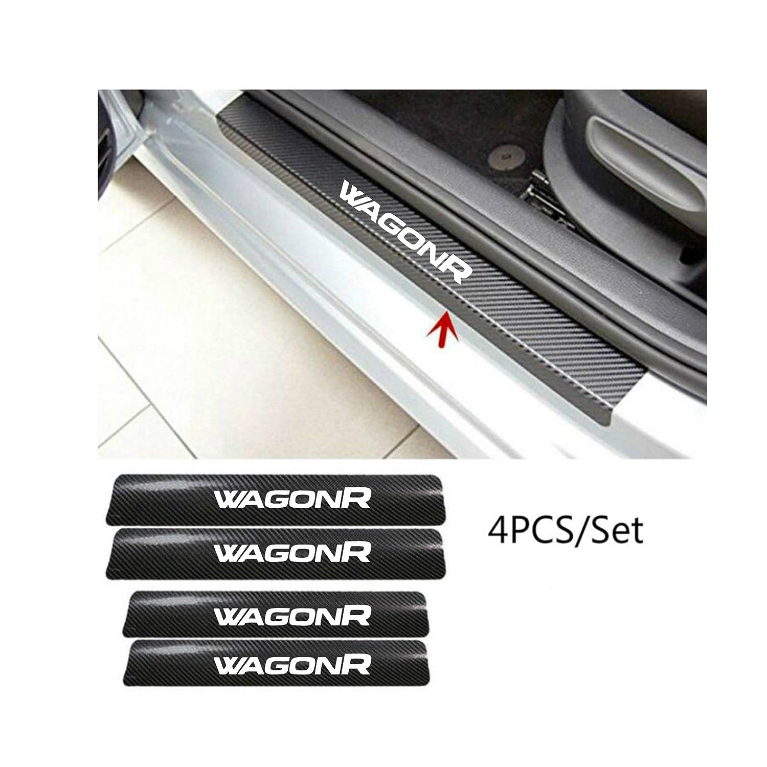 ISEE 360® 4 PCS Anti-Scratch Door Sill Car Stickers Compatible for Wagonr Car Exterior Sill Guard Protector Carbon Fiber and Vinyl Sticker - View 2 of 4