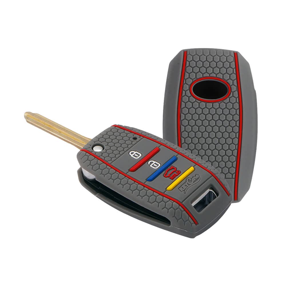 Keycare® Silicone Key Cover Compatible for Kia Seltos, Sonet, Carens 3 Button flip Key (Non Push Button Start Models only) (Grey) - Shop at Colombo Mall