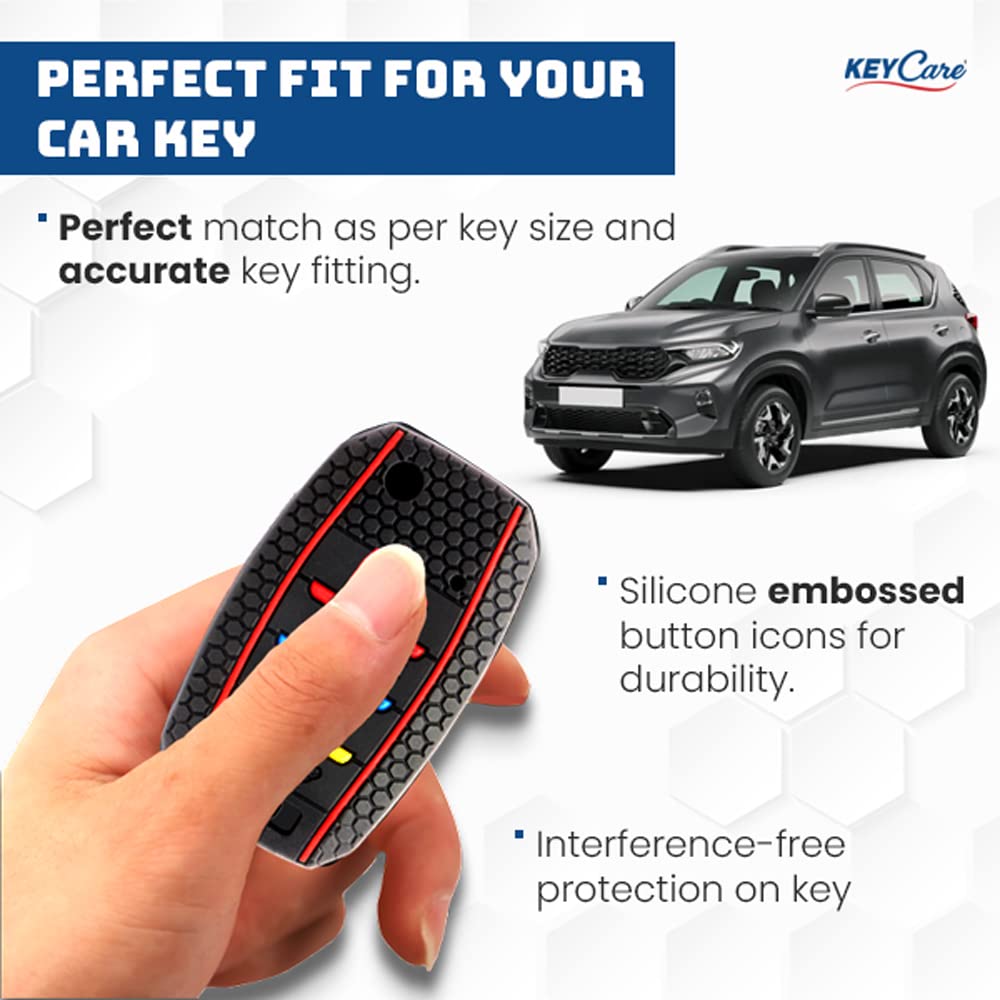 Keycare® Silicone Key Cover Compatible for Kia Seltos, Sonet, Carens 3 Button flip Key (Non Push Button Start Models only) (Grey) - View 4 of 4