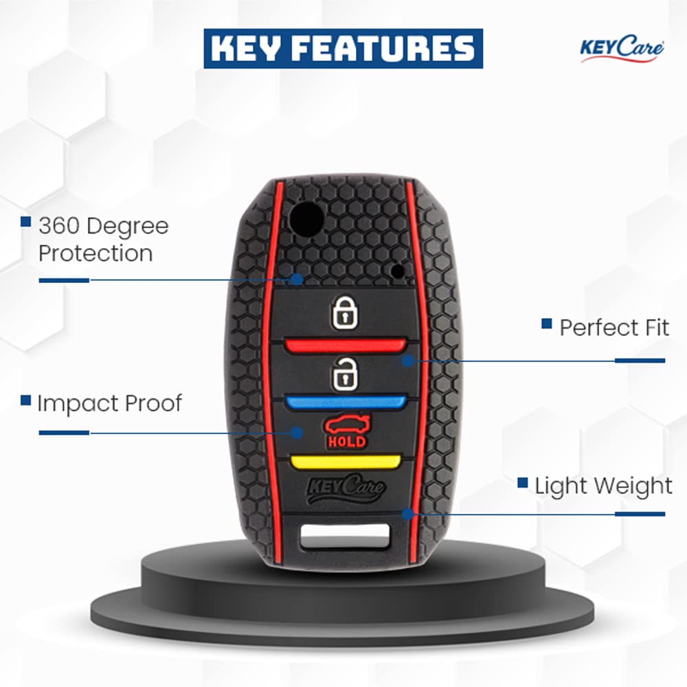 Keycare® Silicone Key Cover Compatible for Kia Seltos, Sonet, Carens 3 Button flip Key (Non Push Button Start Models only) (Grey) - View 2 of 4