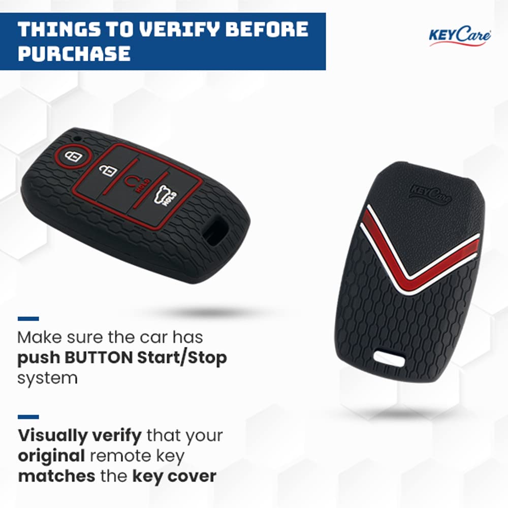 Keycare® Silicone Key Cover and Keyring Compatible for Sonet, Seltos 2020, Carens 4 Button Smart Key (Push Button Start Models) (Black with Alloy Key Holder Black) - View 3 of 3