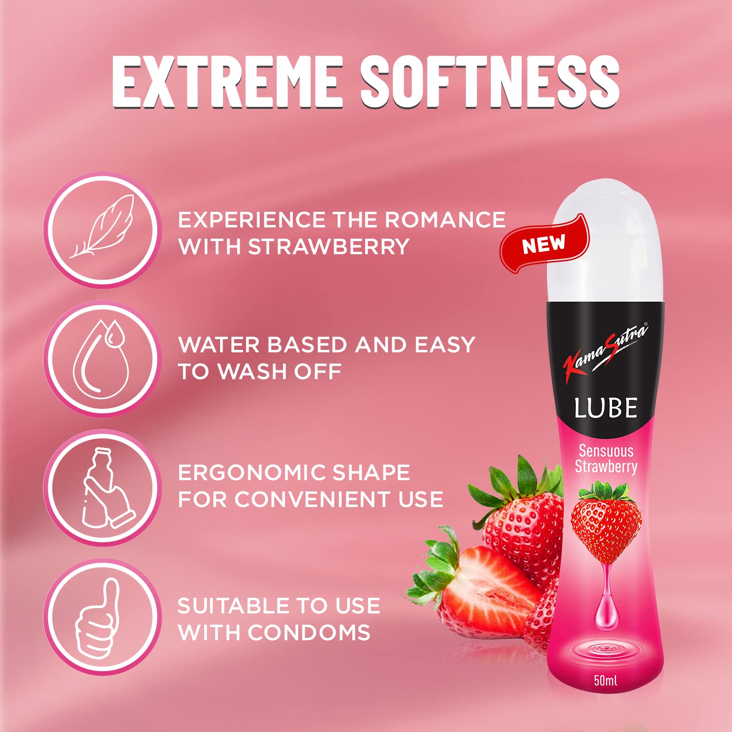 KAMA SUTRA Lube Strawberry Personal Lubricant for Men & Women - 50 ml | Water based lube | Compatible with condoms | Easy to wash off | Convenient for use - View 2 of 4
