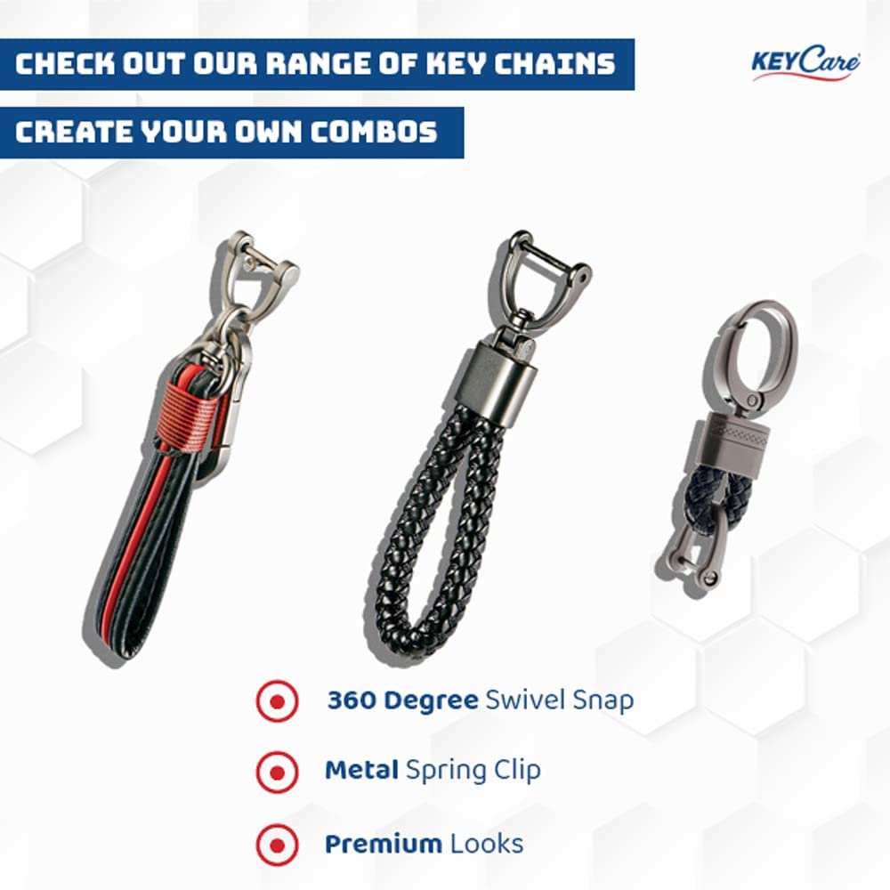 Keycare® Silicone Key Cover and Keyring Compatible for Sonet, Seltos 2020, Carens 4 Button Smart Key (Push Button Start Models) (Black with Alloy Key Holder Black) - View 2 of 3