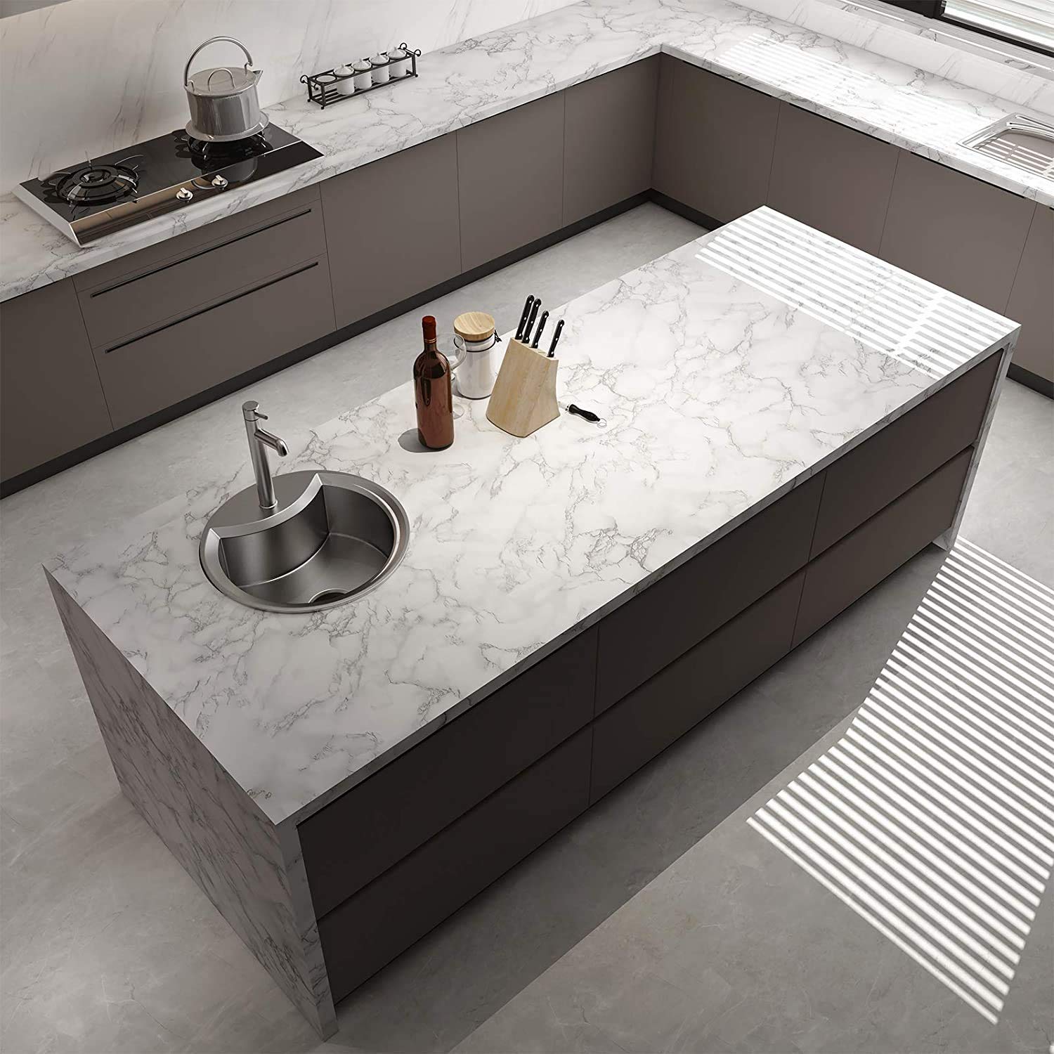 FUUNSOO Kitchen Oil Proof Wall Paper 200cm x 60cm CM Peel and Stick Countertops Waterproof, Anti-Mold, Heat Resistant,Self-Adhesive Wall Sticker Backsplash Marble Wall Paper (White) - View 3 of 5