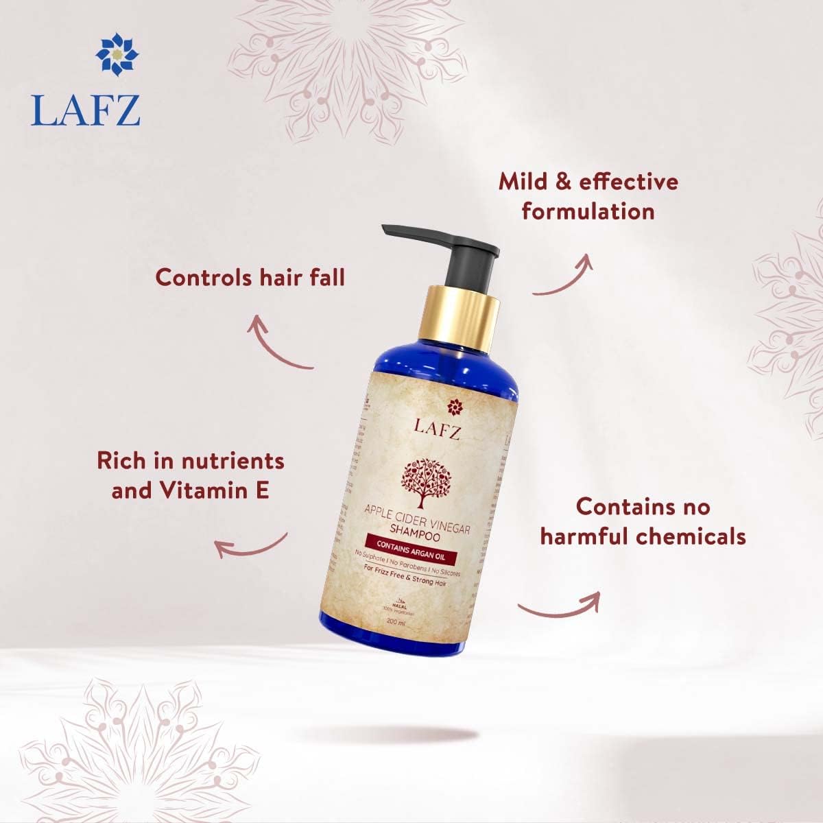 Lafz Apple Cider Vinegar Shampoo. For Frizz-Free And Strong Hair. Protects Hair From Everyday Damage. Fresh And Natural Cider From Himalayan Apples, Pure Botanicals &amp; Argan Oil. 200 Ml - View 3 of 3