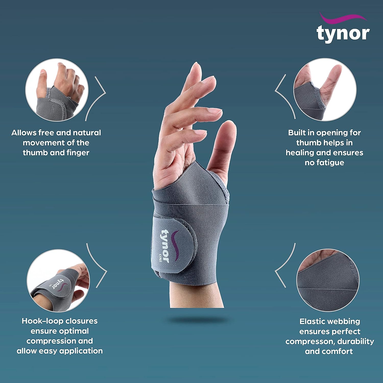 Tynor Wrist Brace with Thumb for wrist support, Grey, Universal Size, Non toxic,1 Unit - View 5 of 5