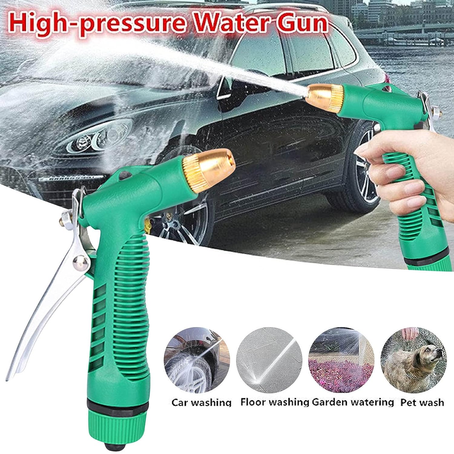 Car Washing Water Hose Spray High Pressure Lever Spray Gun with Brass Nozzle for Garden, Car, bike wash, pet bath (Green) - Image 3