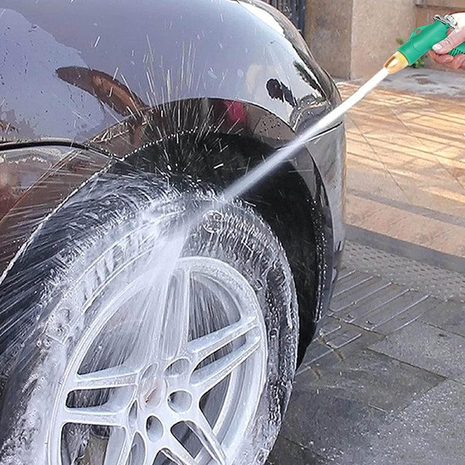 Car Washing Water Hose Spray High Pressure Lever Spray Gun with Brass Nozzle for Garden, Car, bike wash, pet bath (Green) - Image 4