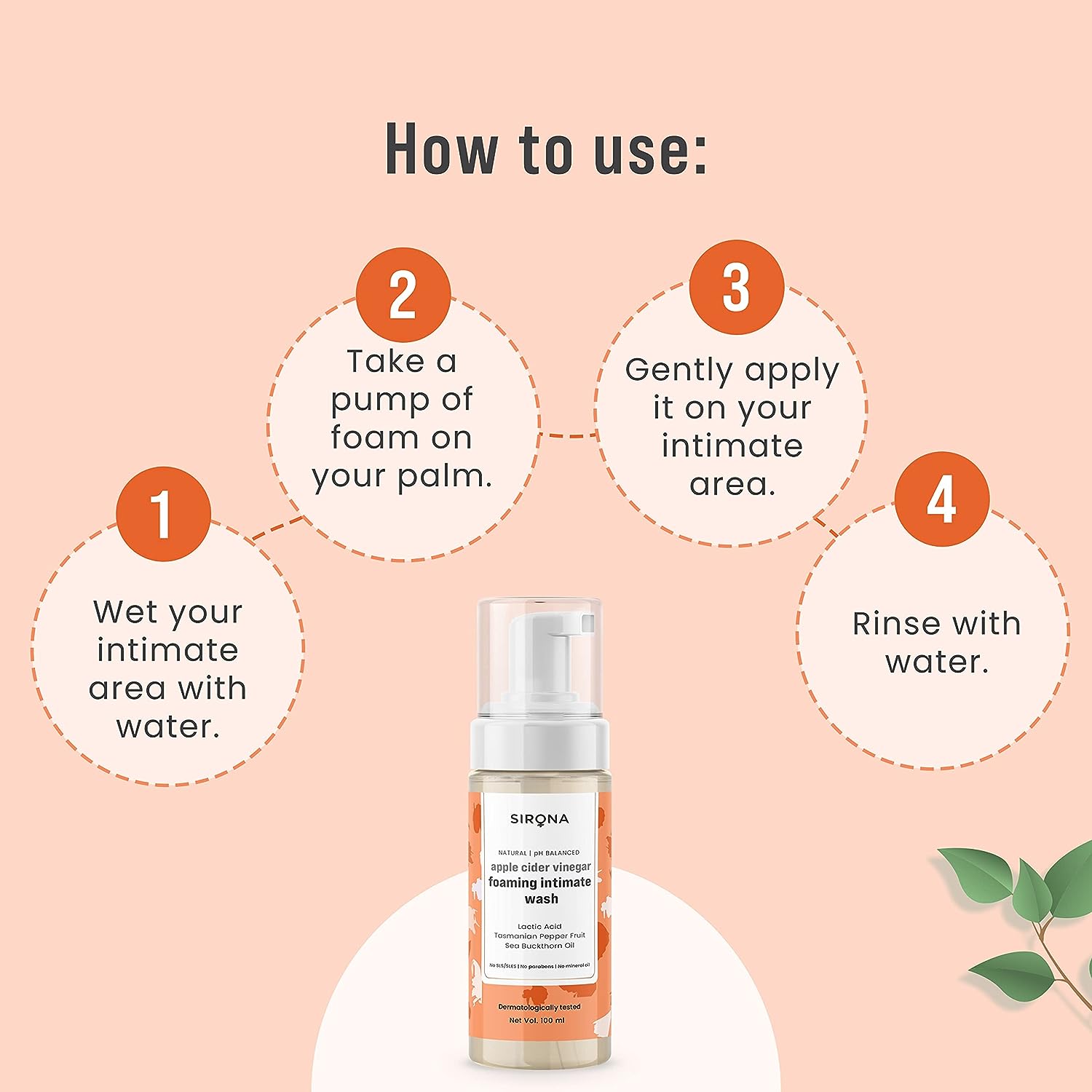 Sirona Intimate Wash for Women | 100 ML | Women Intimate Care, Vaginal Wash, with Apple Cider Vinegar for Men and Women, prevents Bad Odour, Itching & Irritation, pH Balanced - Natural Foaming Wash - View 4 of 4