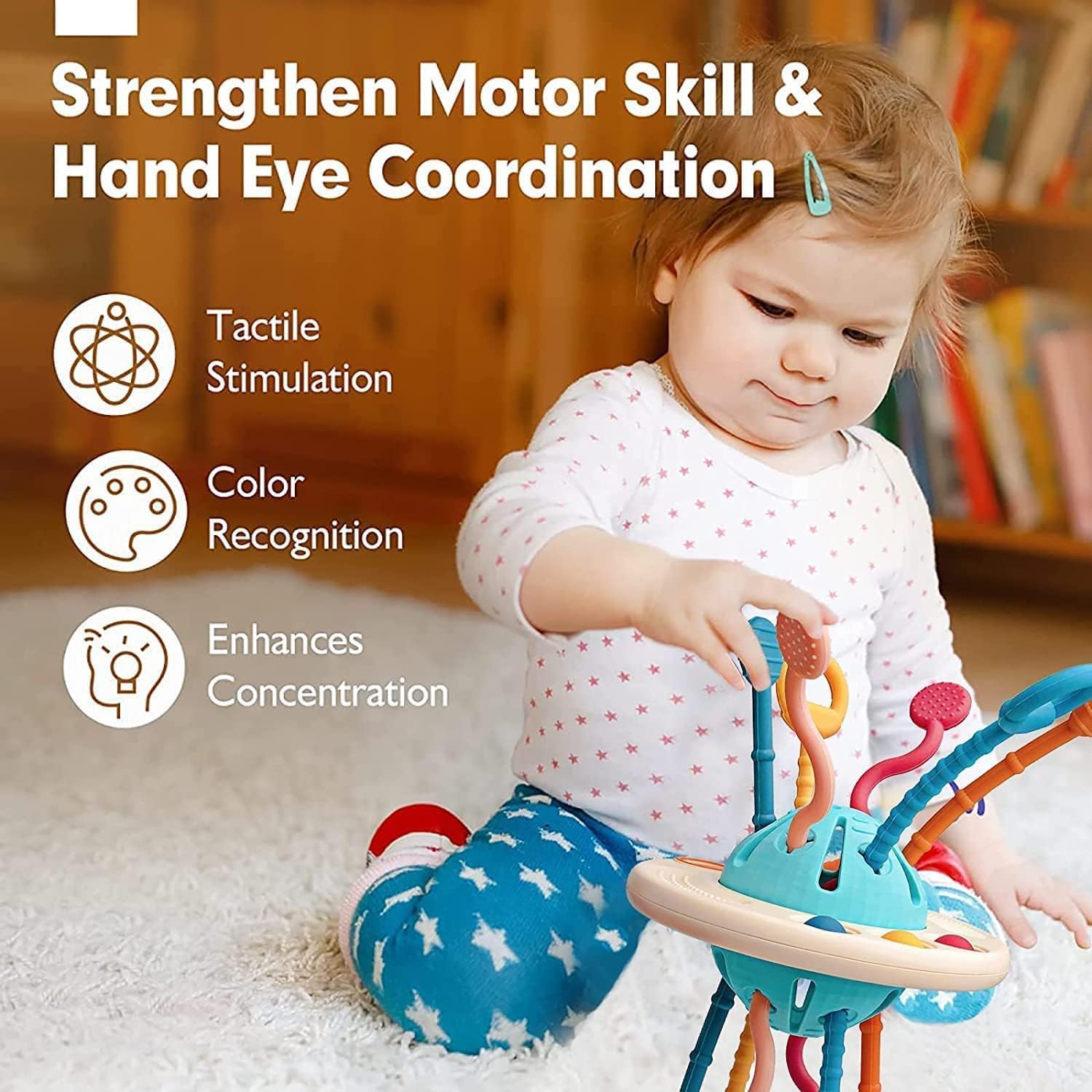 S2C Baby Toys Montessori Toys,Silicone Pull String Interactive Toy,Baby Sensory toys Montessori Silicone Toys for 6-12 Months Toys for 12-18 Months, Developing Fine Motor Skill,Toddlers gifts - View 2 of 4