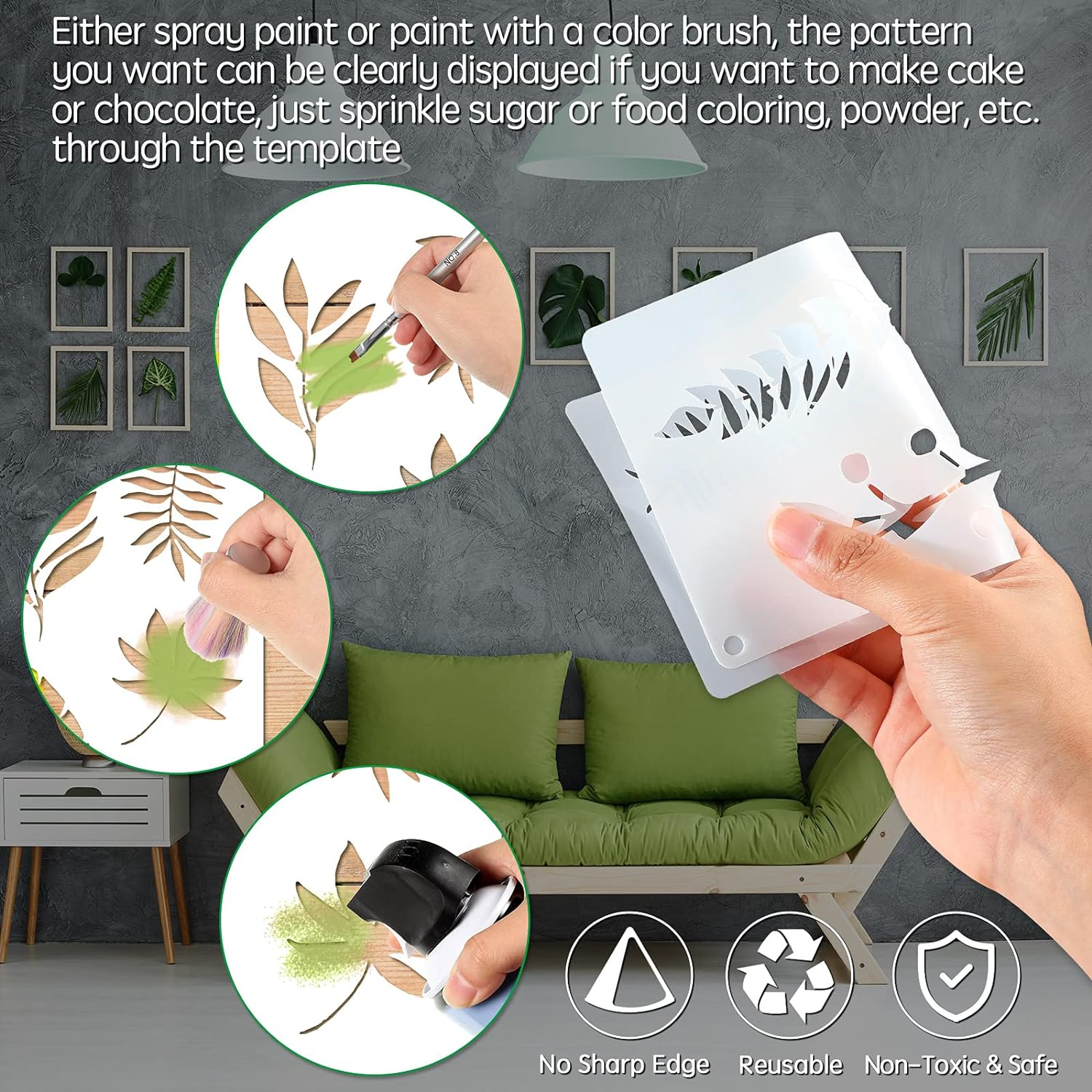 Zonon 12 Pieces Tropical Fern Leaf Painting Stencils Large Reusable Palm Turtle Leaf Wall Stencil Flexible Botanical Leaves Template Set Crafts For Furniture Canvas Wood Plank (4 X 8 Inches) - View 4 of 5