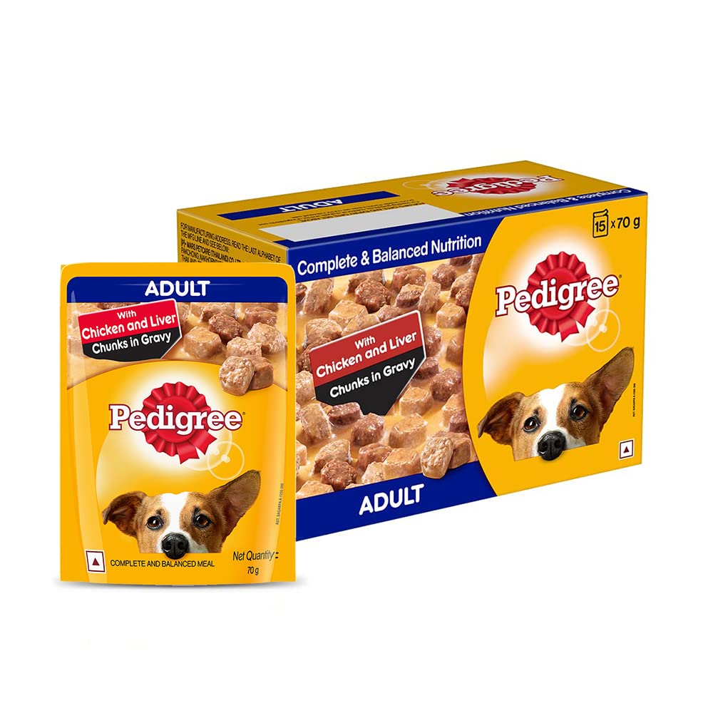 Pedigree Adult Wet Dog Food, Chicken &amp; Liver Chunks in Gravy, 70 g (Pack of 15) - Shop at Colombo Mall