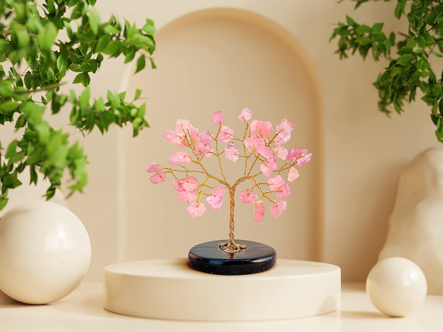 Crystal Tree - Rose Quartz Tree - Car Dashboard Accessories - Dashboard Figurines &amp; Idols - Crystal showpieces for Home Decor- Crystal Home Decor Items- Crystal Tree for Good Luck - View 2 of 5