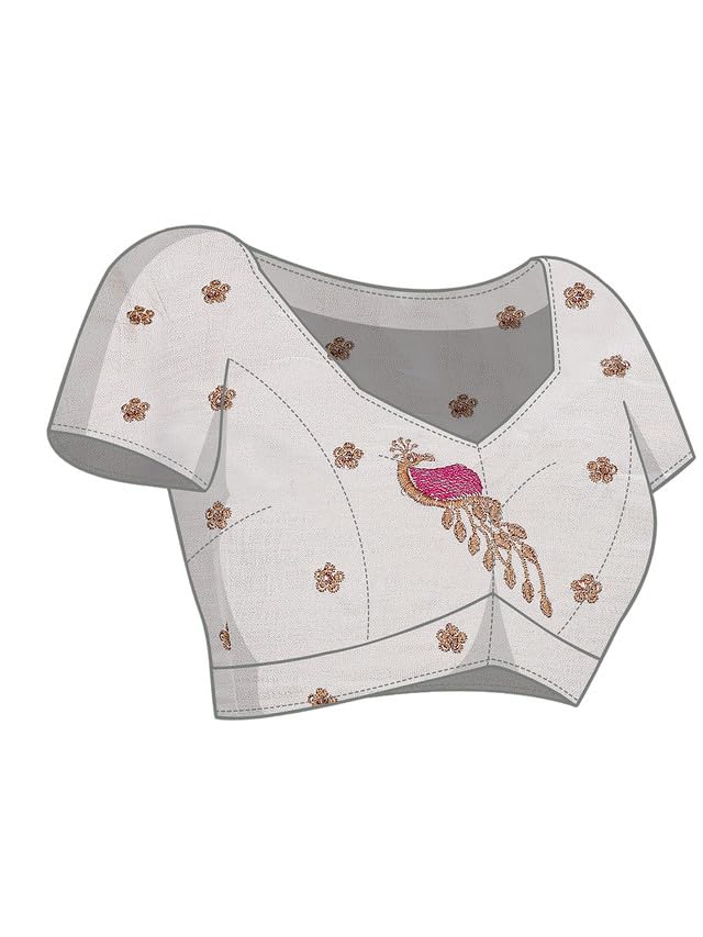 Satrani Women's Vichitra Silk Embroidery Work &amp; Stone Work Saree with Unstitched Blouse Piece - View 3 of 7