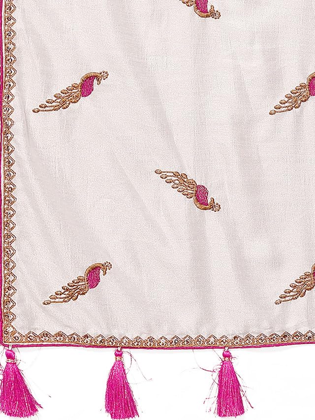 Satrani Women's Vichitra Silk Embroidery Work &amp; Stone Work Saree with Unstitched Blouse Piece - View 2 of 7