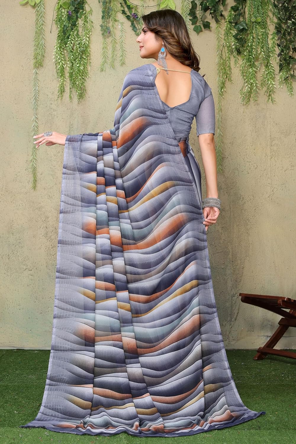 Yashika Women's Trendy Printed Georgette Purple Color Saree with Blouse Material - View 2 of 8