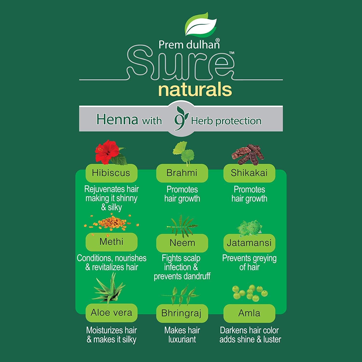 Prem Green Natural Henna with 9 Herbs Protection Mehendi Powder - 1Kg (Brown ) - View 3 of 4