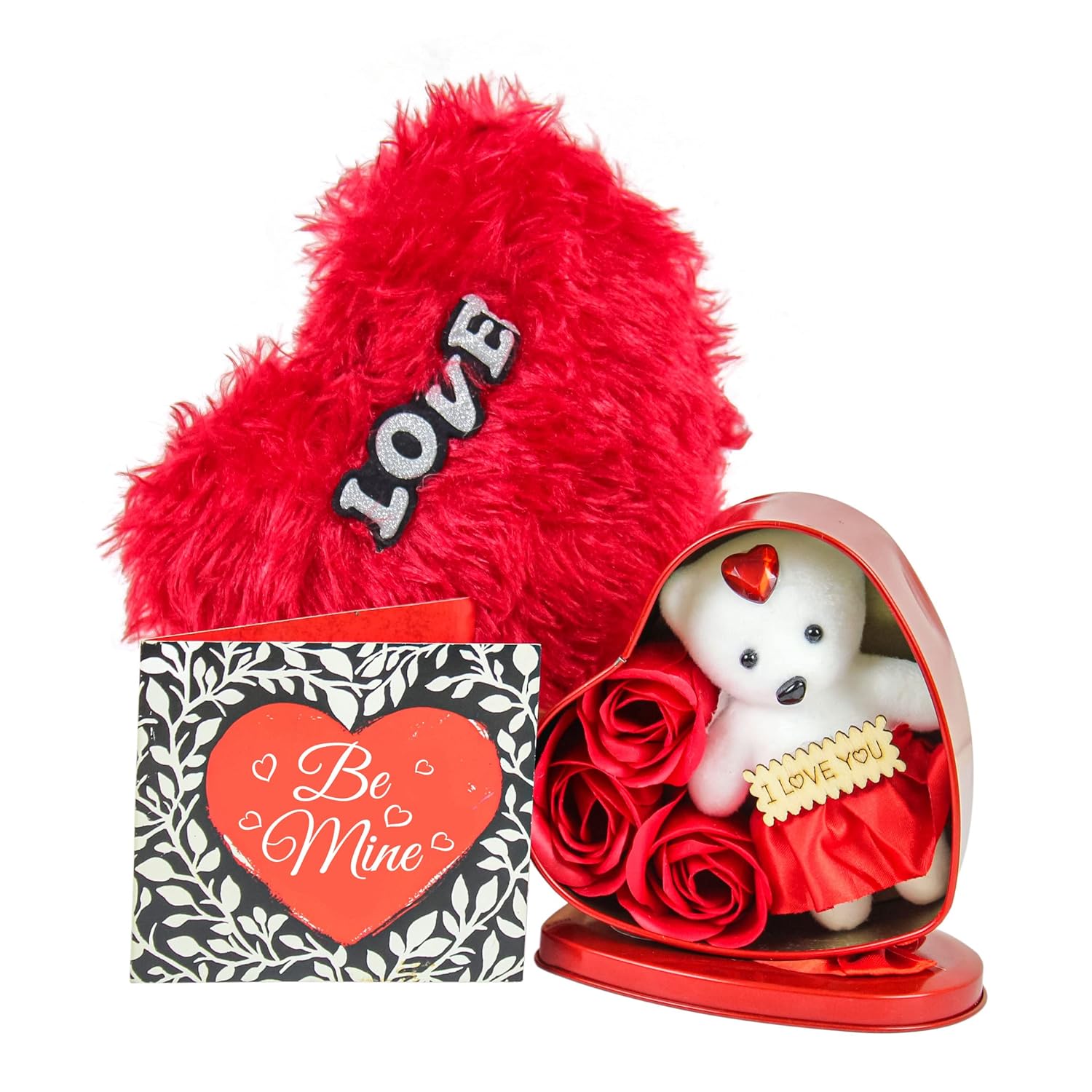 TIED RIBBONS Birthday Wedding Anniversary Gift for Girlfriend Boyfriend Wife Husband Him Her - Special (Heart Shape Teddy Gift Box with Scented Rose Flowers and Heart Shaped Cushion Greeting Card) - View 3 of 4