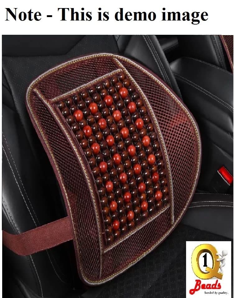 Q1 Beads Wooden Beads Back Rest/Lumbar Support Cushion with Elastic &amp; Belt Suitable for Chair/Car/Sofa/Truck (1 Pc, Brown) - View 3 of 6