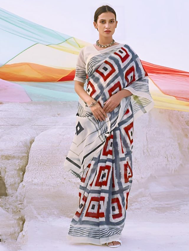 Satrani Women's Cotton Printed Saree with Unstitched Blouse Piece - View 2 of 6