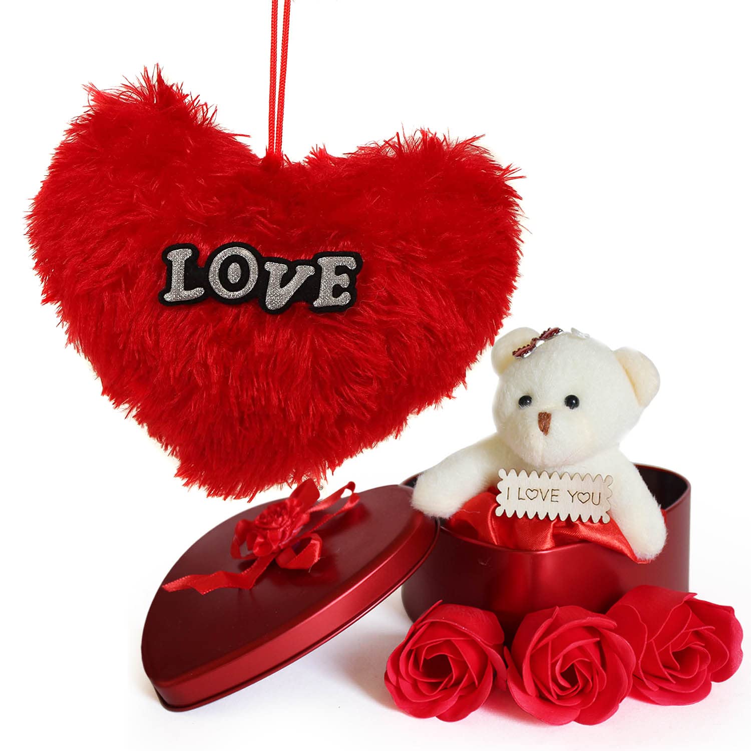 TIED RIBBONS Birthday Wedding Anniversary Gift for Girlfriend Boyfriend Wife Husband Him Her - Special (Heart Shape Teddy Gift Box with Scented Rose Flowers and Heart Shaped Cushion Greeting Card) - View 2 of 4