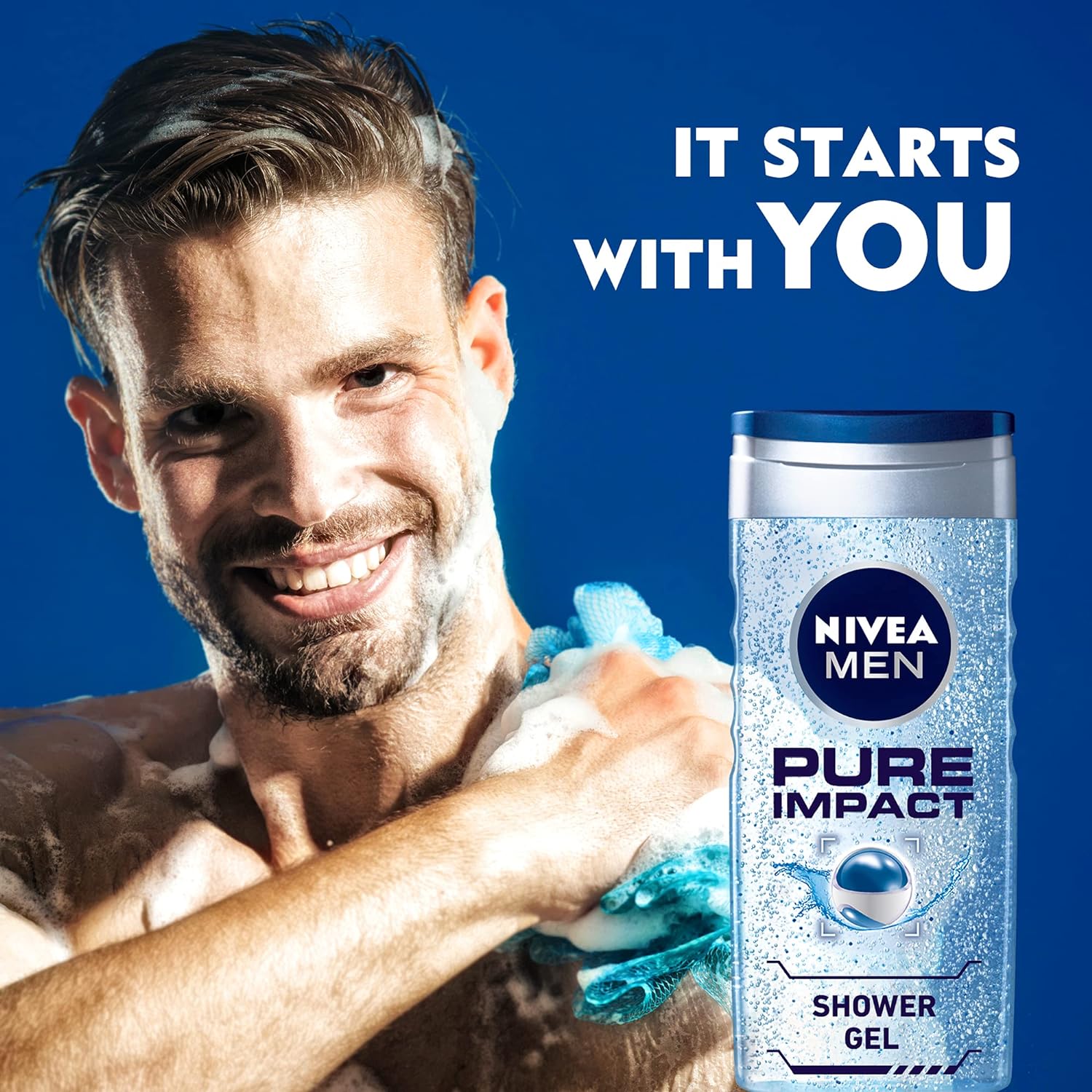NIVEA MEN 3in1 Shower Gel Body Wash, Pure Impact Fresh Scent, 250ml - View 2 of 5