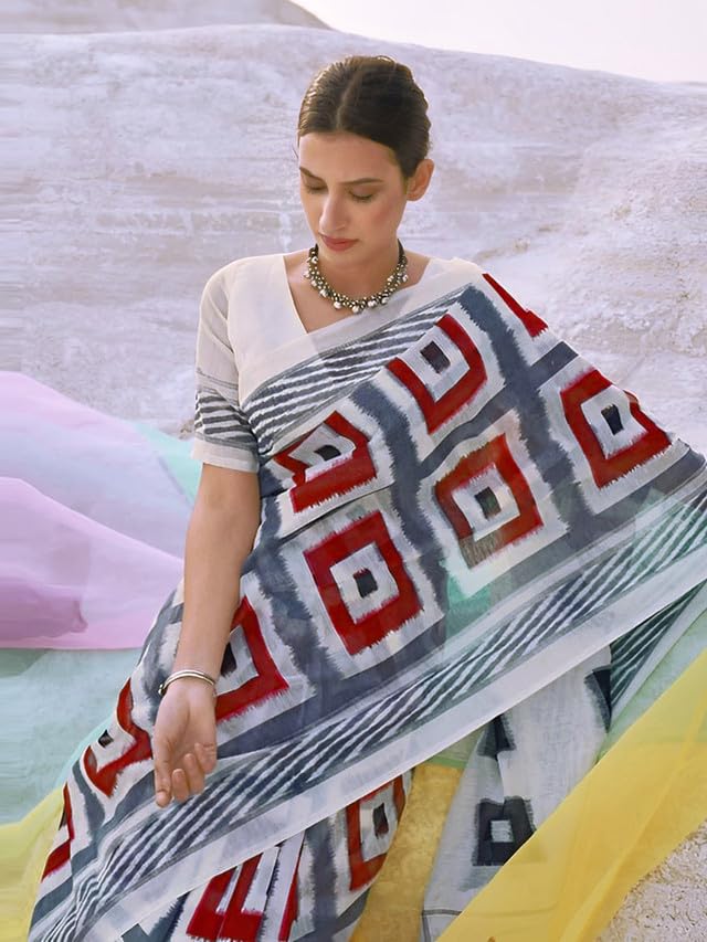 Satrani Women's Cotton Printed Saree with Unstitched Blouse Piece - View 3 of 6