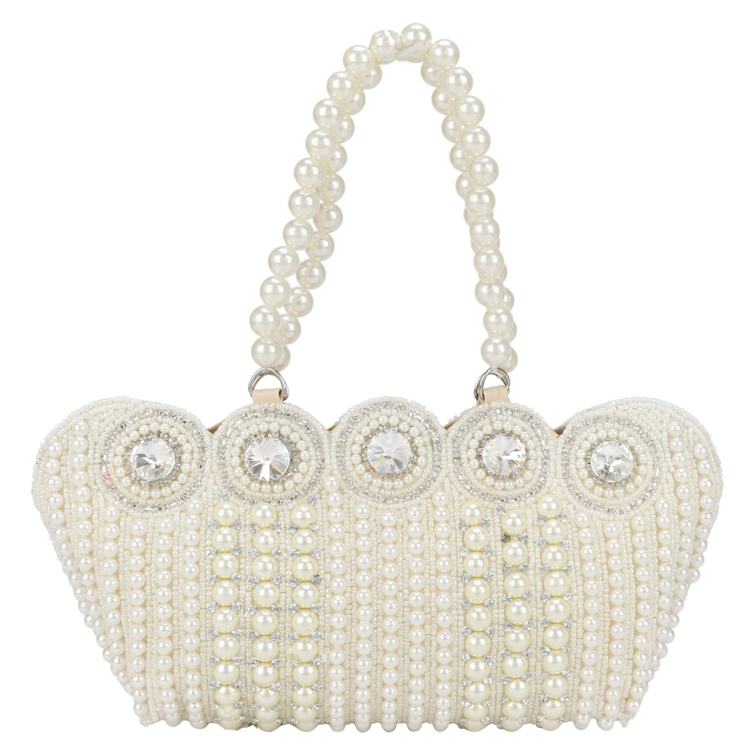 VANYA HANDICRAFT COLLECTION Women's Small Cutest Vintage Style Pearl Tote Wrist Bag Evening Clutch Purse, White - Related product